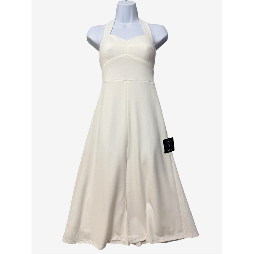 Lulus Halter Neck Fit And Flare Midi Dress NWT Size XS White Open Back